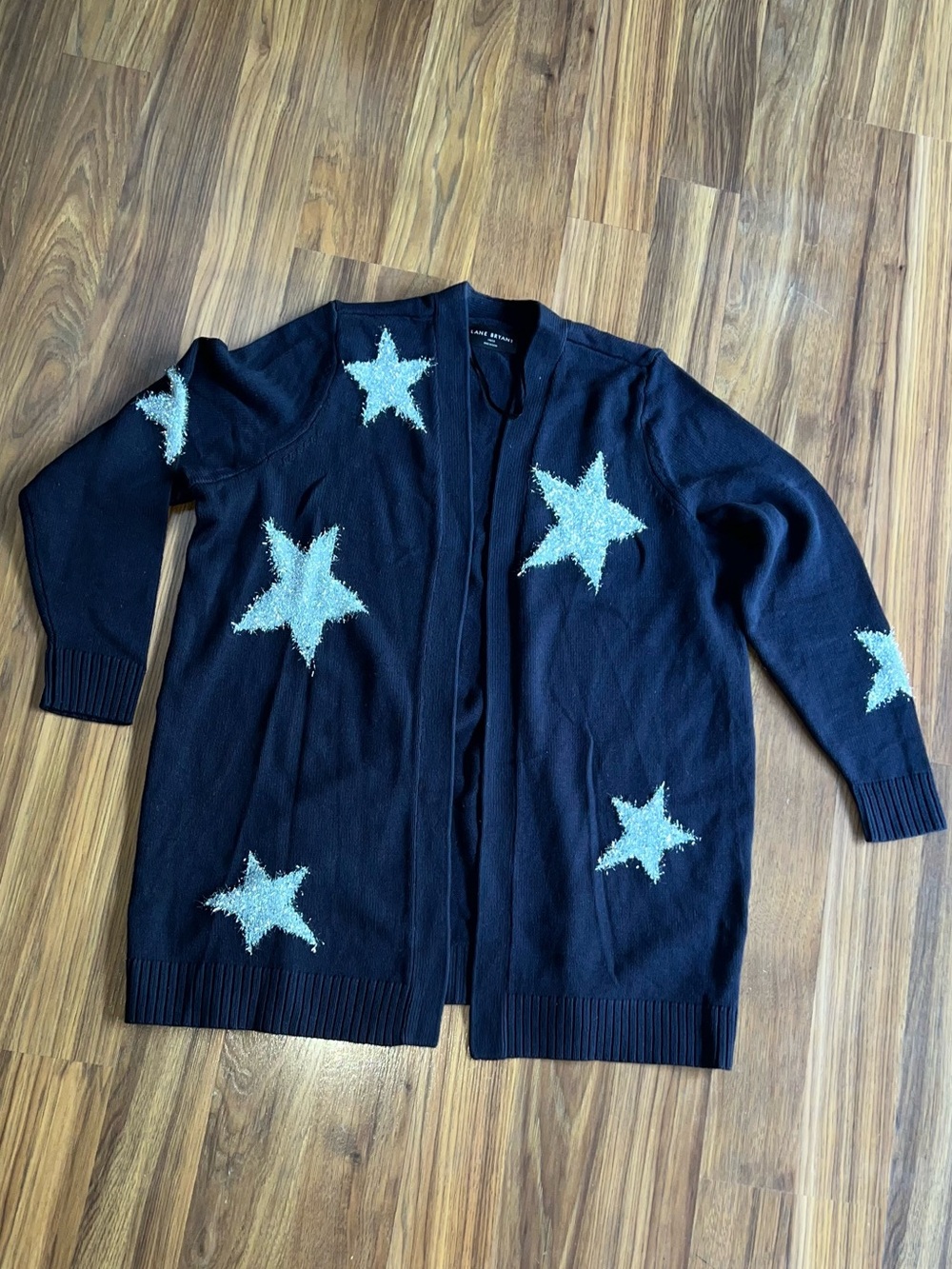 Lane Bryant Navy Open-Front Cardigan with Light Blue Star Accents